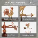 Outsunny Metal Rooster Weathervane, Roof Mount Wind Direction Indicator, Outdoor Weather Vanes - Image 7