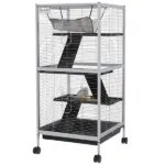 PawHut Metal Small Animal Cage Rolling Big Ferret Cage, Chinchilla Cage, Sugar Glider Cage, with Hammock and 4 Tiers, Removable Tray, White - Image 11