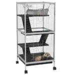 PawHut Metal Small Animal Cage Rolling Big Ferret Cage, Chinchilla Cage, Sugar Glider Cage, with Hammock and 4 Tiers, Removable Tray, White