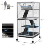 PawHut Metal Small Animal Cage Rolling Big Ferret Cage, Chinchilla Cage, Sugar Glider Cage, with Hammock and 4 Tiers, Removable Tray, White - Image 3