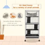 PawHut Metal Small Animal Cage Rolling Big Ferret Cage, Chinchilla Cage, Sugar Glider Cage, with Hammock and 4 Tiers, Removable Tray, White - Image 4