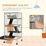 PawHut Metal Small Animal Cage Rolling Big Ferret Cage, Chinchilla Cage, Sugar Glider Cage, with Hammock and 4 Tiers, Removable Tray, White - Image 7