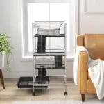 PawHut Metal Small Animal Cage Rolling Big Ferret Cage, Chinchilla Cage, Sugar Glider Cage, with Hammock and 4 Tiers, Removable Tray, White - Image 9