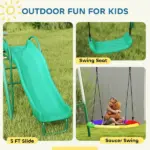Metal Swing Set with Slide, Saucer Swing Seat, Heavy Duty A-Frame Stand and Adjustable Rope for Backyard, Dark Green - Image 4