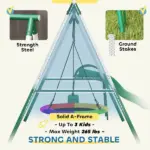 Metal Swing Set with Slide, Saucer Swing Seat, Heavy Duty A-Frame Stand and Adjustable Rope for Backyard, Dark Green - Image 5