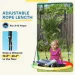 Metal Swing Set with Slide, Saucer Swing Seat, Heavy Duty A-Frame Stand and Adjustable Rope for Backyard, Dark Green - Image 6