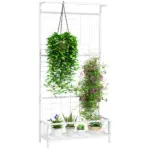 Outsunny Metal Tall Plant Stand with Trellis and Hanging Bar, Plant Holder for Indoor Outdoor Use, 36 Inch x 12.8 Inch x 74 Inch, White - Image 11