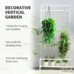 Outsunny Metal Tall Plant Stand with Trellis and Hanging Bar, Plant Holder for Indoor Outdoor Use, 36 Inch x 12.8 Inch x 74 Inch, White - Image 4