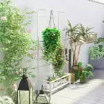 Outsunny Metal Tall Plant Stand with Trellis and Hanging Bar, Plant Holder for Indoor Outdoor Use, 36 Inch x 12.8 Inch x 74 Inch, White - Image 7
