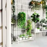 Outsunny Metal Tall Plant Stand with Trellis and Hanging Bar, Plant Holder for Indoor Outdoor Use, 36 Inch x 12.8 Inch x 74 Inch, White - Image 10