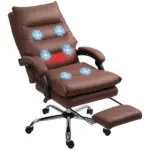 Microfibre Massage Office Chair, Heated Reclining Chair with Footrest, Double-tier Padding, Swivel Wheels, Coffee - Image 11