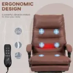Microfibre Massage Office Chair, Heated Reclining Chair with Footrest, Double-tier Padding, Swivel Wheels, Coffee - Image 4