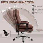Microfibre Massage Office Chair, Heated Reclining Chair with Footrest, Double-tier Padding, Swivel Wheels, Coffee - Image 6