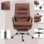 Microfibre Massage Office Chair, Heated Reclining Chair with Footrest, Double-tier Padding, Swivel Wheels, Coffee - Image 7