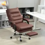 Microfibre Massage Office Chair, Heated Reclining Chair with Footrest, Double-tier Padding, Swivel Wheels, Coffee - Image 10