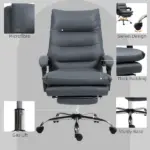 Vinsetto Microfibre Massage Office Chair, Heated Reclining Chair with Footrest, Double-tier Padding, Swivel Wheels, Dark Gray - Image 7