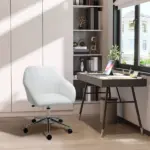 Mid-Back Home Office Chair PU Leather Swivel Task Armchair with Tub Shape Design for Living Room Home, White - Image 2