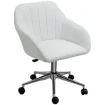 Mid-Back Home Office Chair PU Leather Swivel Task Armchair with Tub Shape Design for Living Room Home, White - Image 11