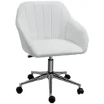 Mid-Back Home Office Chair PU Leather Swivel Task Armchair with Tub Shape Design for Living Room Home, White