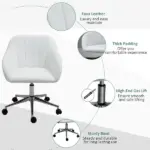 Mid-Back Home Office Chair PU Leather Swivel Task Armchair with Tub Shape Design for Living Room Home, White - Image 7