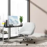 Mid-Back Home Office Chair PU Leather Swivel Task Armchair with Tub Shape Design for Living Room Home, White - Image 10