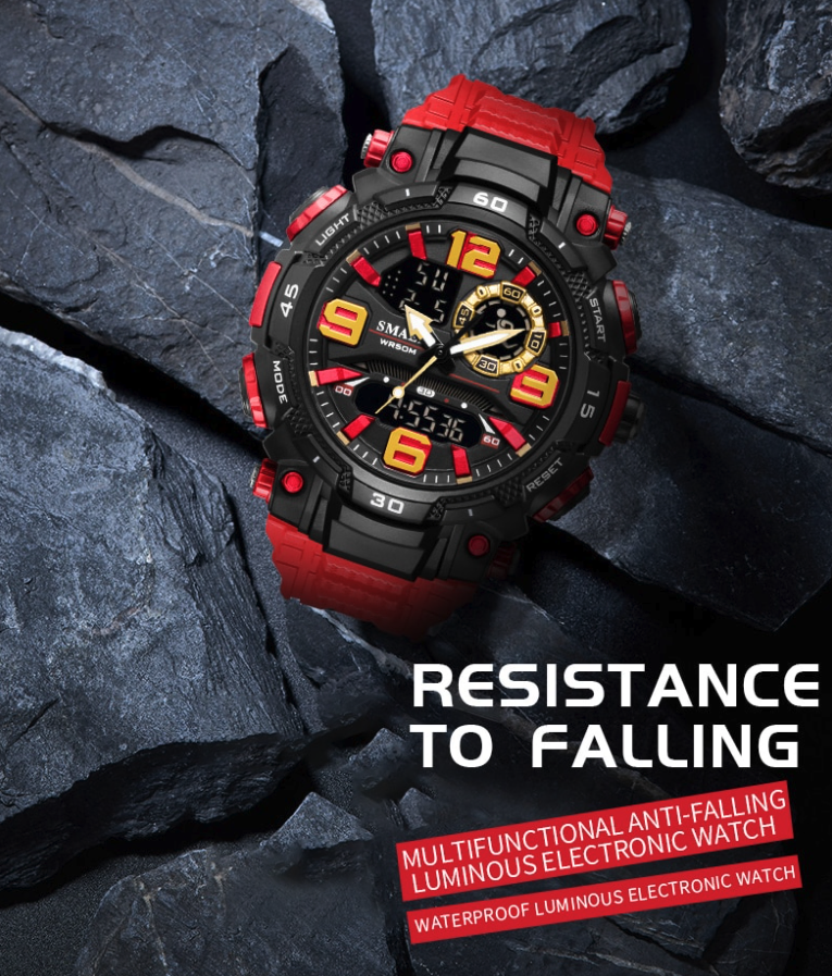 Mens 5ATM Dual Display Sports Watch with Stopwatch and Alarm