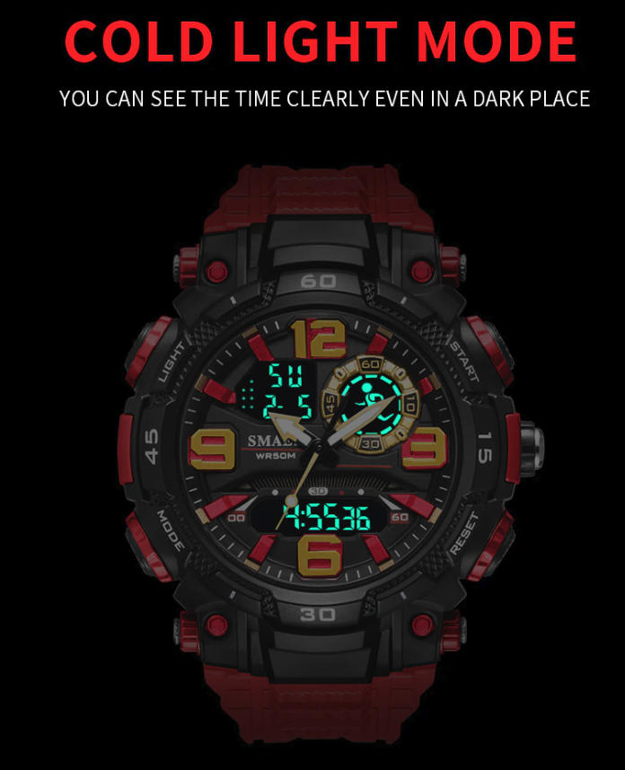 Mens 5ATM Dual Display Sports Watch with Stopwatch and Alarm