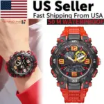 Mens 5ATM Dual Display Sports Watch with Stopwatch and Alarm