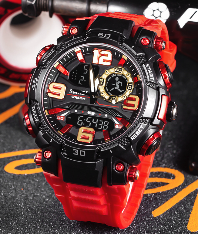 Mens 5ATM Dual Display Sports Watch with Stopwatch and Alarm