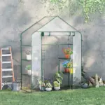 Outsunny Walk In Mini Greenhouse with 6 Shelves and Roll Up Door Clear - Image 2
