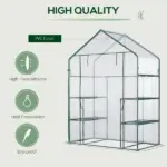 Outsunny Walk In Mini Greenhouse with 6 Shelves and Roll Up Door Clear - Image 4