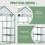Outsunny Walk In Mini Greenhouse with 6 Shelves and Roll Up Door Clear - Image 5