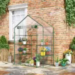 Outsunny Walk In Mini Greenhouse with 6 Shelves and Roll Up Door Clear - Image 10