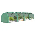 Outsunny Mini Greenhouse, Portable Greenhouse with 4 Roll-Up Doors, PE Cover, 177.2 Inch x 39.4 Inch x 31.5 Inch, Green - Image 11