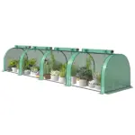 Outsunny Mini Greenhouse, Portable Greenhouse with 4 Roll-Up Doors, PE Cover, 177.2 Inch x 39.4 Inch x 31.5 Inch, Green