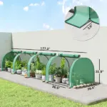 Outsunny Mini Greenhouse, Portable Greenhouse with 4 Roll-Up Doors, PE Cover, 177.2 Inch x 39.4 Inch x 31.5 Inch, Green - Image 3