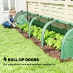 Outsunny Mini Greenhouse, Portable Greenhouse with 4 Roll-Up Doors, PE Cover, 177.2 Inch x 39.4 Inch x 31.5 Inch, Green - Image 4
