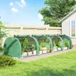 Outsunny Mini Greenhouse, Portable Greenhouse with 4 Roll-Up Doors, PE Cover, 177.2 Inch x 39.4 Inch x 31.5 Inch, Green - Image 10