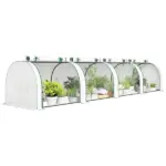 Outsunny Mini Greenhouse, Portable Greenhouse with 4 Roll-Up Doors, PE Cover, 177.2" x 39.4" x 31.5", White - Image 11