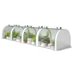 Outsunny Mini Greenhouse, Portable Greenhouse with 4 Roll-Up Doors, PE Cover, 177.2" x 39.4" x 31.5", White