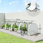 Outsunny Mini Greenhouse, Portable Greenhouse with 4 Roll-Up Doors, PE Cover, 177.2" x 39.4" x 31.5", White - Image 3