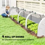 Outsunny Mini Greenhouse, Portable Greenhouse with 4 Roll-Up Doors, PE Cover, 177.2" x 39.4" x 31.5", White - Image 4