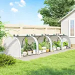 Outsunny Mini Greenhouse, Portable Greenhouse with 4 Roll-Up Doors, PE Cover, 177.2" x 39.4" x 31.5", White - Image 10