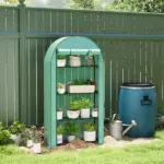 Outsunny Mini Greenhouse, Portable Greenhouse with 4 Tier Shelves, Roll-Up Door, and Plastic Cover, 41.3" x 17.7" x 63", Green - Image 2