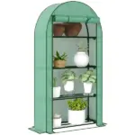 Outsunny Mini Greenhouse, Portable Greenhouse with 4 Tier Shelves, Roll-Up Door, and Plastic Cover, 41.3" x 17.7" x 63", Green - Image 11