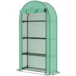 Outsunny Mini Greenhouse, Portable Greenhouse with 4 Tier Shelves, Roll-Up Door, and Plastic Cover, 41.3" x 17.7" x 63", Green