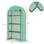 Outsunny Mini Greenhouse, Portable Greenhouse with 4 Tier Shelves, Roll-Up Door, and Plastic Cover, 41.3" x 17.7" x 63", Green - Image 3