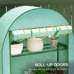 Outsunny Mini Greenhouse, Portable Greenhouse with 4 Tier Shelves, Roll-Up Door, and Plastic Cover, 41.3" x 17.7" x 63", Green - Image 6