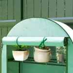 Outsunny Mini Greenhouse, Portable Greenhouse with 4 Tier Shelves, Roll-Up Door, and Plastic Cover, 41.3" x 17.7" x 63", Green - Image 8