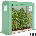 Mini Greenhouse, Portable Greenhouse with Roll-Up Door and 2 Mesh Windows, PE Cover, 78.7" x 29.5" x 74", Green - Image 11